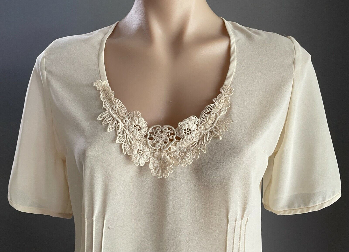 TRENT NATHAN Set Cream Lace Trim Blouse & Micro Pleat Midi Skirt Size 12 Vintage