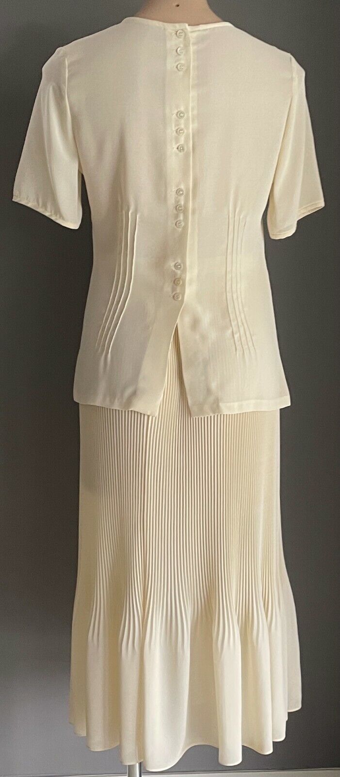 TRENT NATHAN Set Cream Lace Trim Blouse & Micro Pleat Midi Skirt Size 12 Vintage