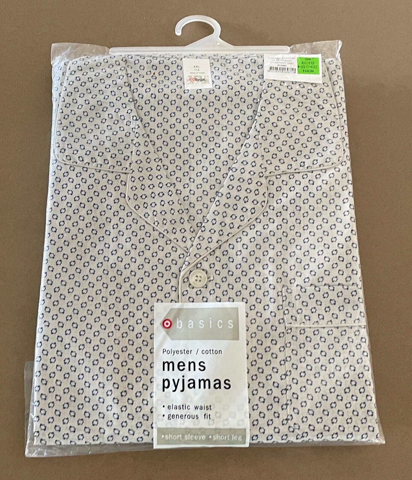 TARGET Stone & Navy Print Shirt & Shorts 2 Pce Pyjamas PJs Set Mens XXL 112 NEW