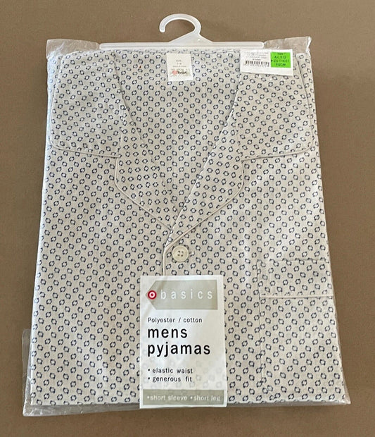 TARGET Stone & Navy Print Shirt & Shorts 2 Pce Pyjamas PJs Set Mens XXL 112 NEW