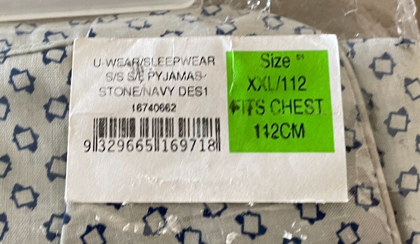 TARGET Stone & Navy Print Shirt & Shorts 2 Pce Pyjamas PJs Set Mens XXL 112 NEW