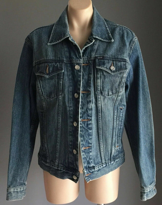 Mens Jeans Jacket ESPRIT Blue Denim Size M Retro Gem Bikers