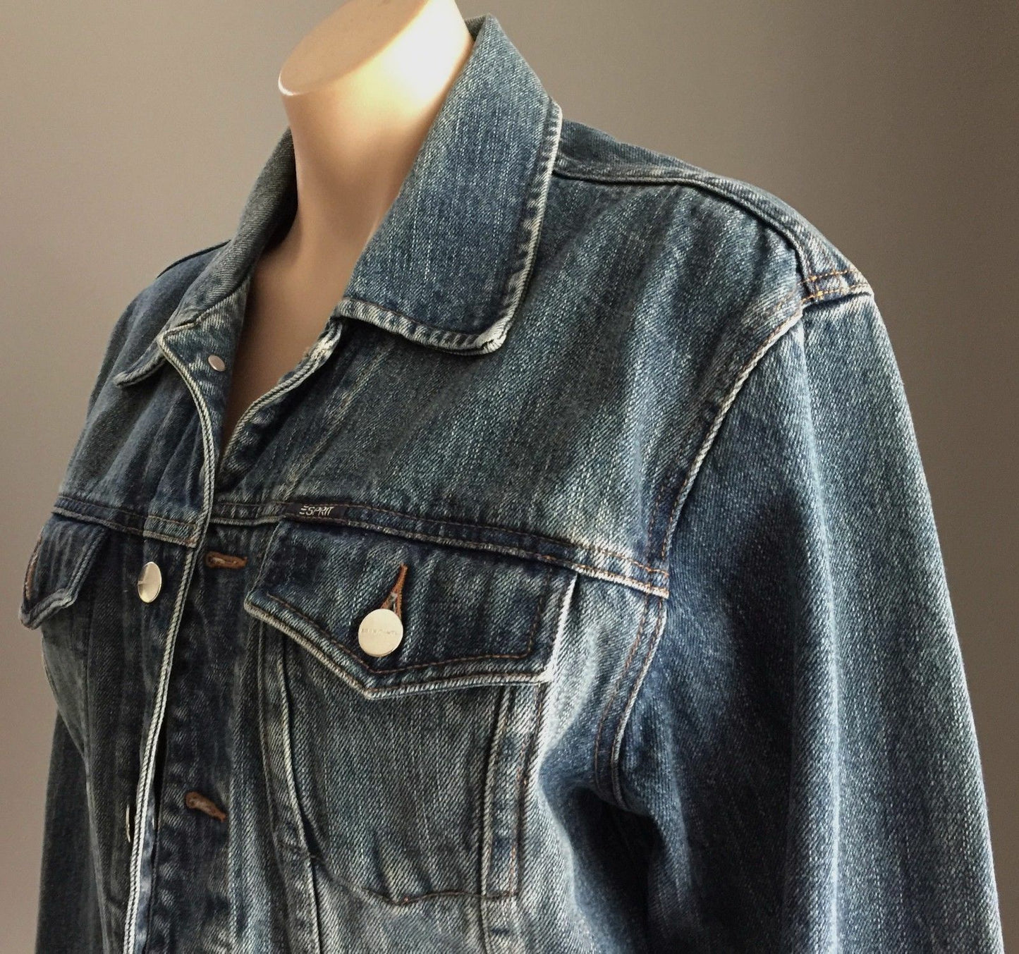 Mens Jeans Jacket ESPRIT Blue Denim Size M Retro Gem Bikers