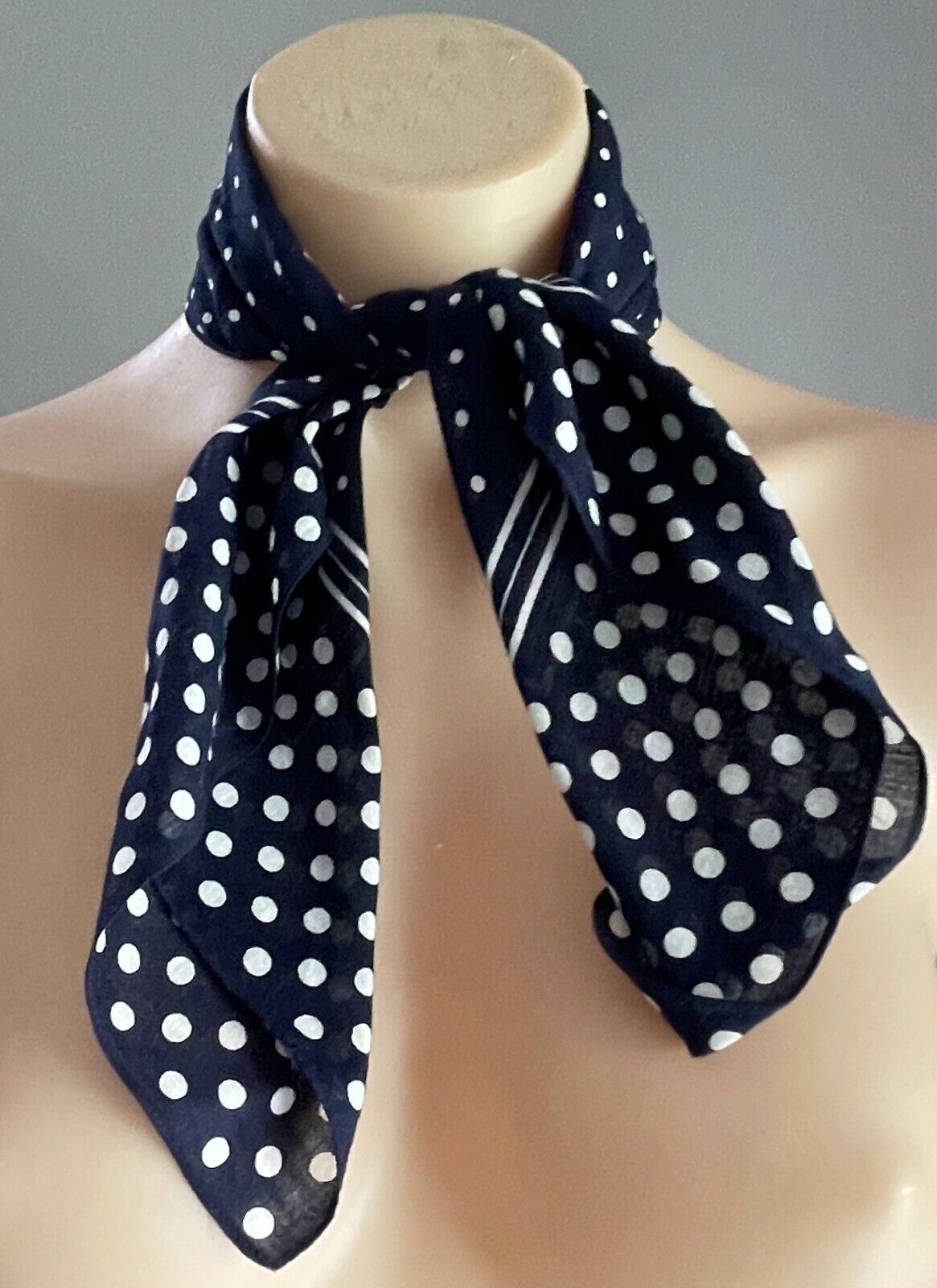 Neck Scarf HEAD Band Navy Blue & White Polka Dot Cotton ROCKABILLY 1950s NEW