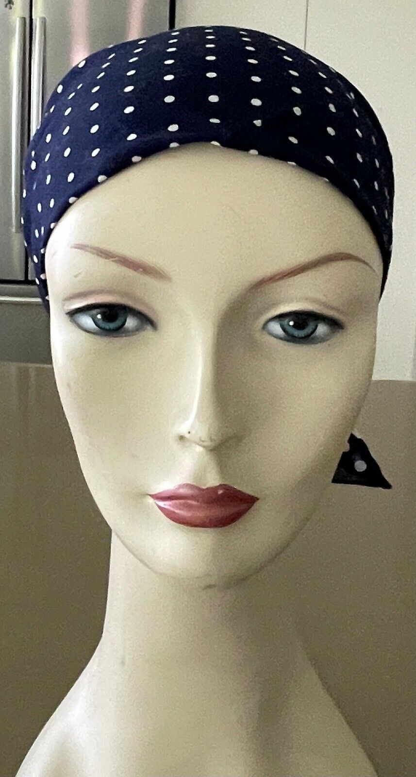Neck Scarf HEAD Band Navy Blue & White Polka Dot Cotton ROCKABILLY 1950s NEW