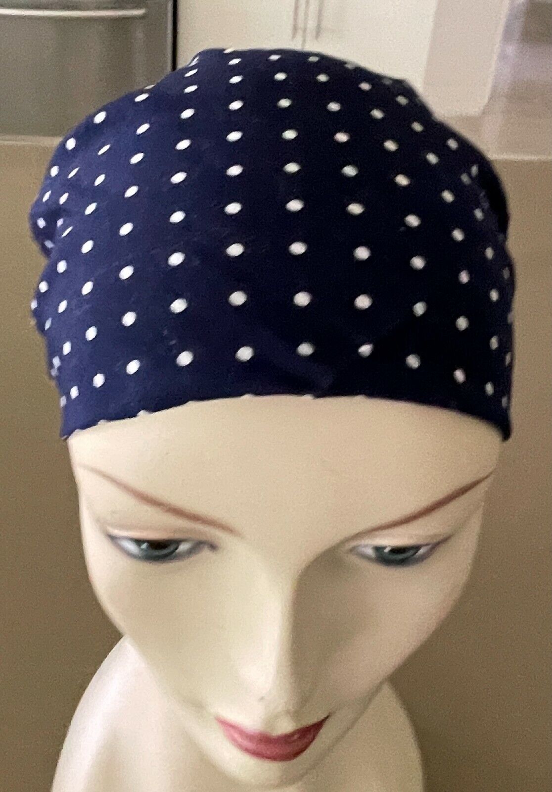 Neck Scarf HEAD Band Navy Blue & White Polka Dot Cotton ROCKABILLY 1950s NEW
