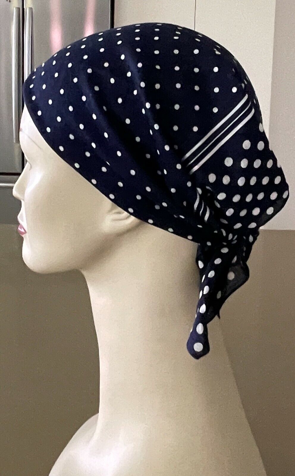 Neck Scarf HEAD Band Navy Blue & White Polka Dot Cotton ROCKABILLY 1950s NEW