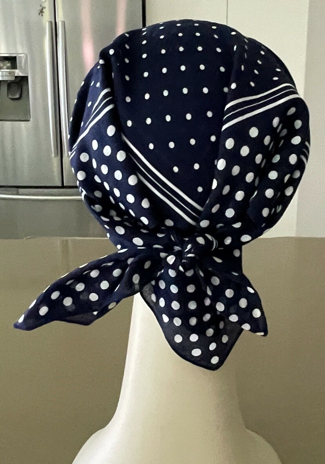 Neck Scarf HEAD Band Navy Blue & White Polka Dot Cotton ROCKABILLY 1950s NEW