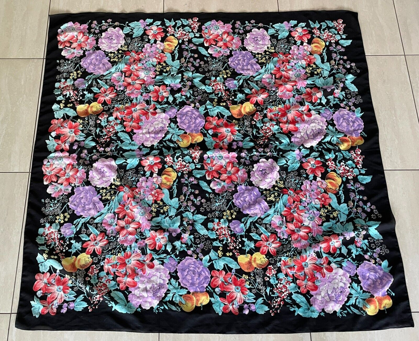 Neck Scarf ALBA PRACCHIA Black &  Floral Print Wrap 122cm Stunning ITALY