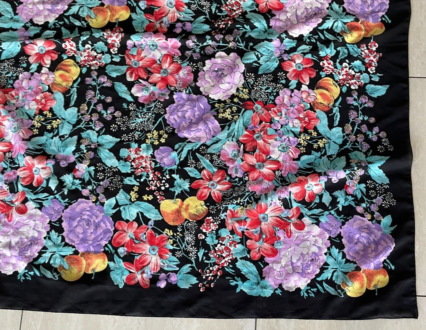Neck Scarf ALBA PRACCHIA Black &  Floral Print Wrap 122cm Stunning ITALY
