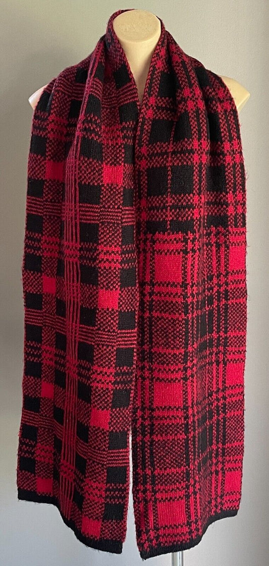 GIORDANO Burgundy & Black Knit Check Scarf Wrap Rectangle Shape 30 x 220cm NEW