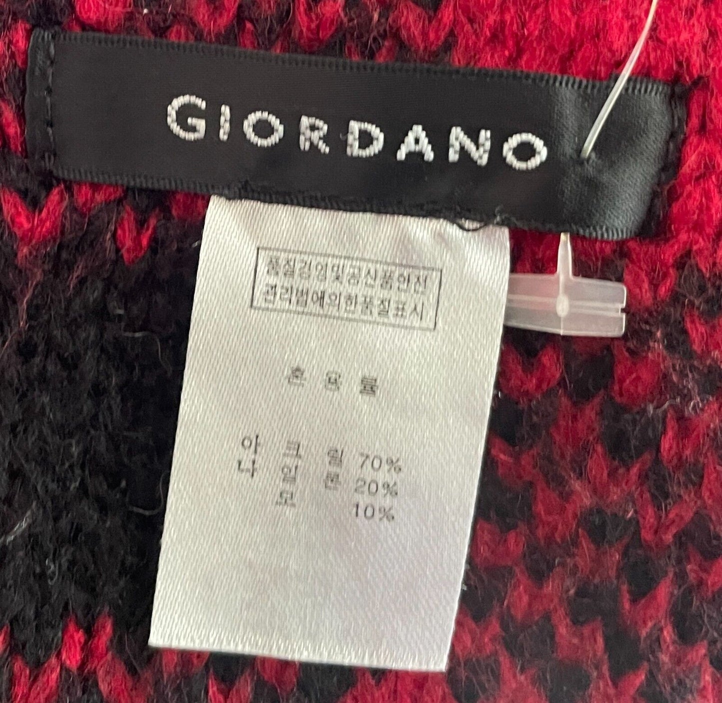 GIORDANO Burgundy & Black Knit Check Scarf Wrap Rectangle Shape 30 x 220cm NEW