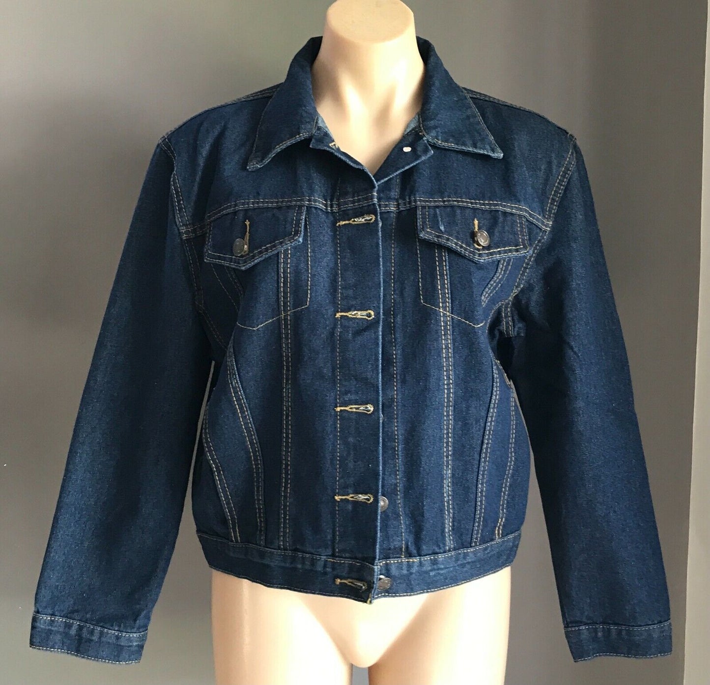 Mens Denim Jeans Jacket TM AFFILIATES "Runway Slaves" Blue Back Print Sz M