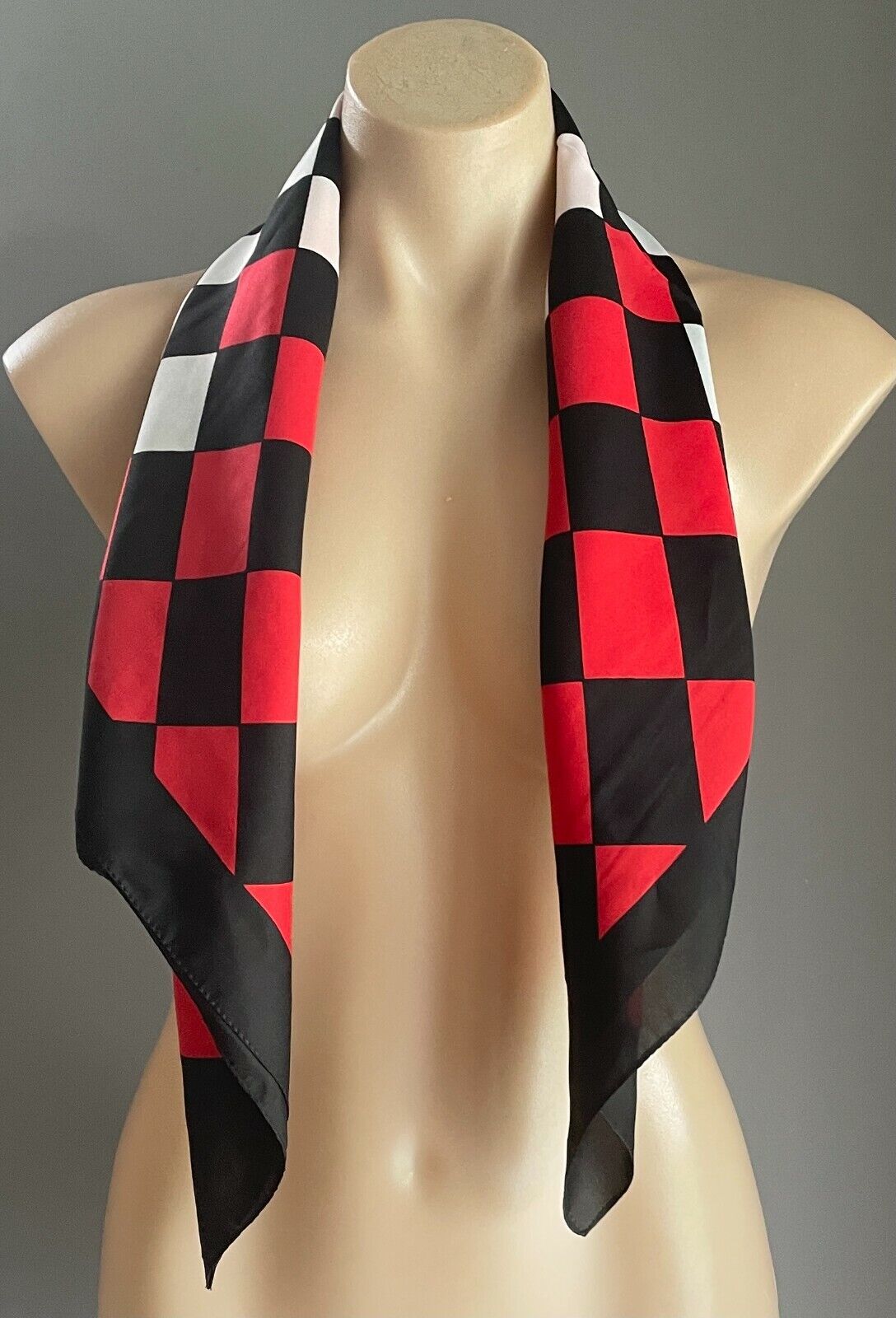 Neck Scarf Ladies Black Red & White Diamond Print  76cm x 80cm Rockabilly Pinup