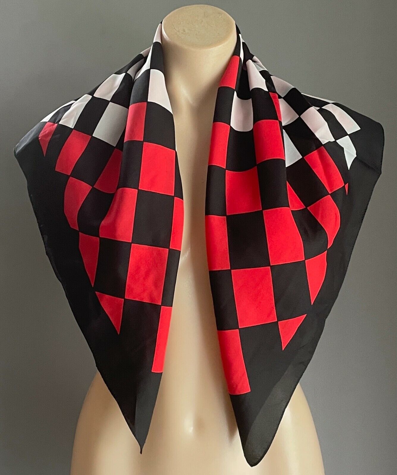 Neck Scarf Ladies Black Red & White Diamond Print  76cm x 80cm Rockabilly Pinup