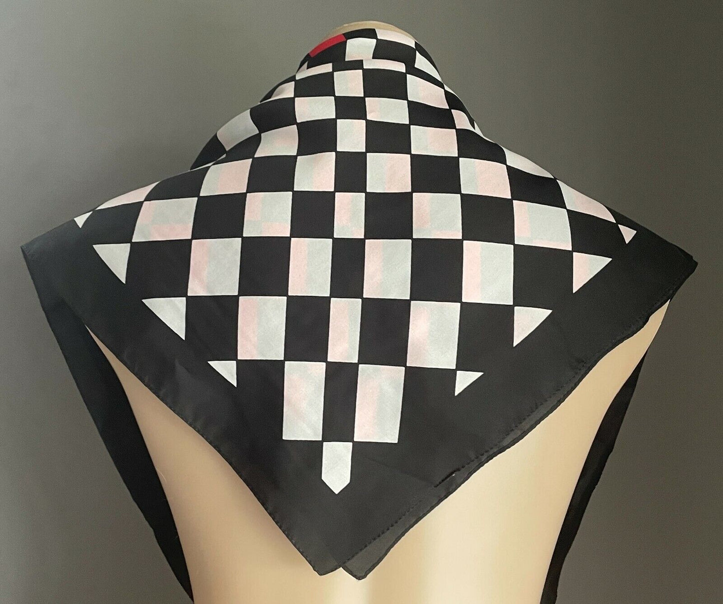 Neck Scarf Ladies Black Red & White Diamond Print  76cm x 80cm Rockabilly Pinup