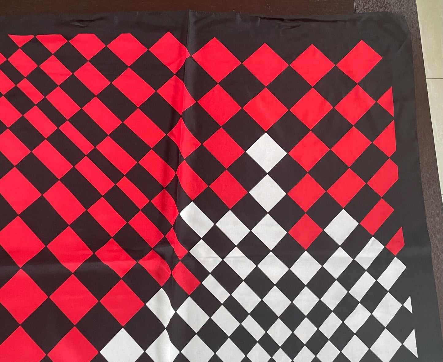 Neck Scarf Ladies Black Red & White Diamond Print  76cm x 80cm Rockabilly Pinup