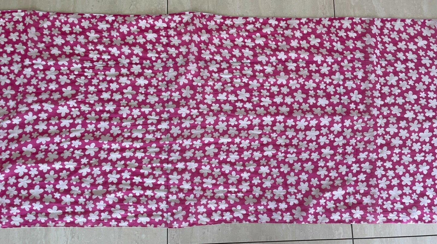 Neck Scarf Pink & White Daisy Long Floral Print Light Cotton Rectangle Wrap