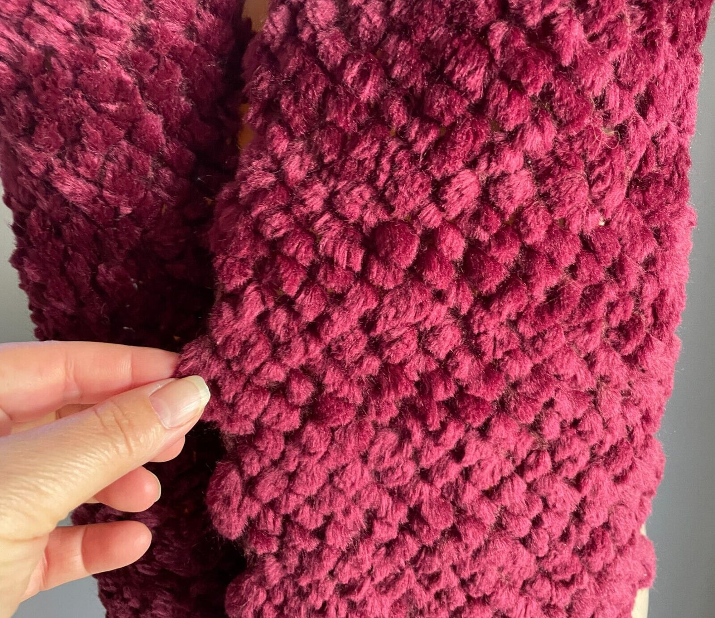 Neck Scarf Burgundy Handmade Soft Chunky Decorative Knit Fringed - Gorgeous