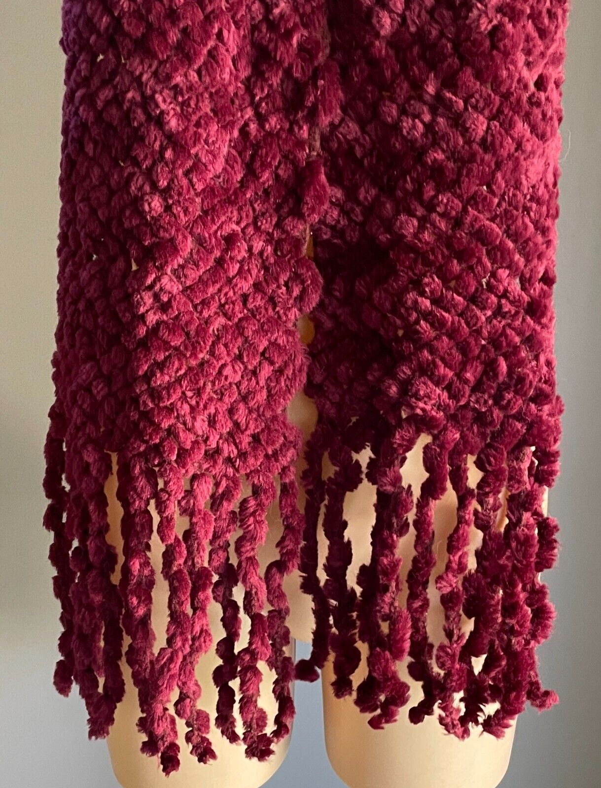 Neck Scarf Burgundy Handmade Soft Chunky Decorative Knit Fringed - Gorgeous