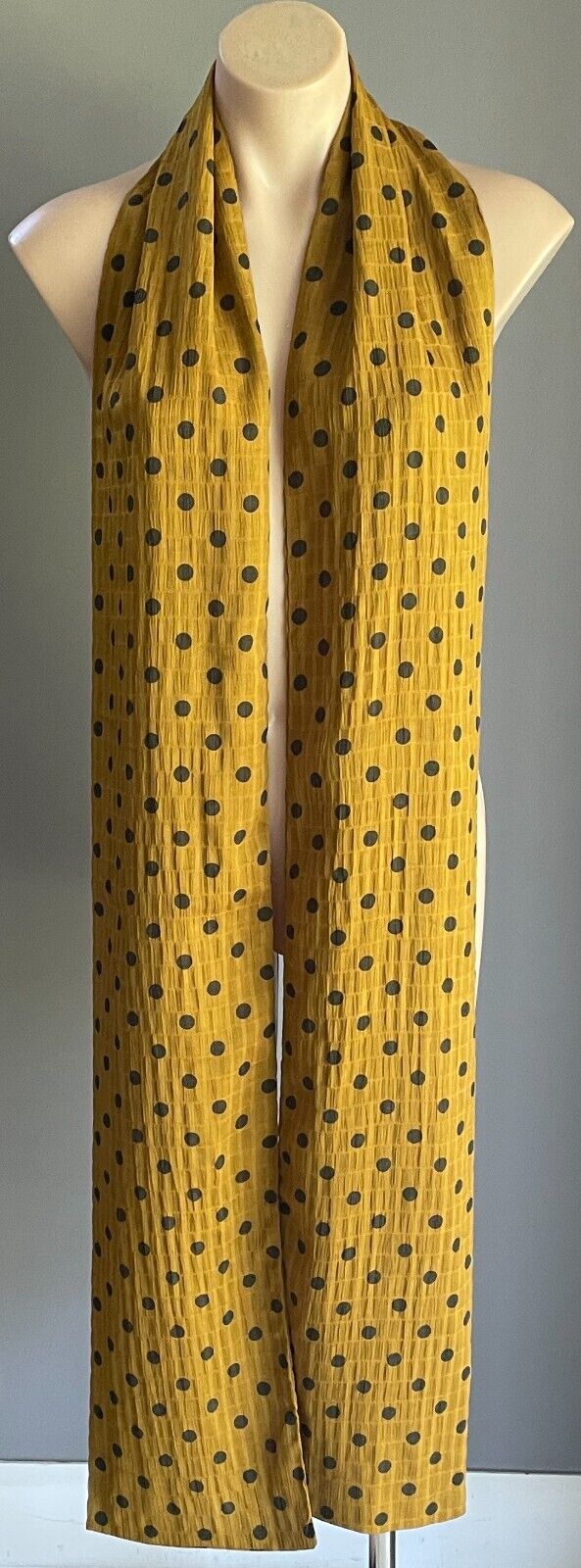 Neck Scarf  BOHEMIAN TRADERS Long Mustard and Black Polka Dot Rectangle
