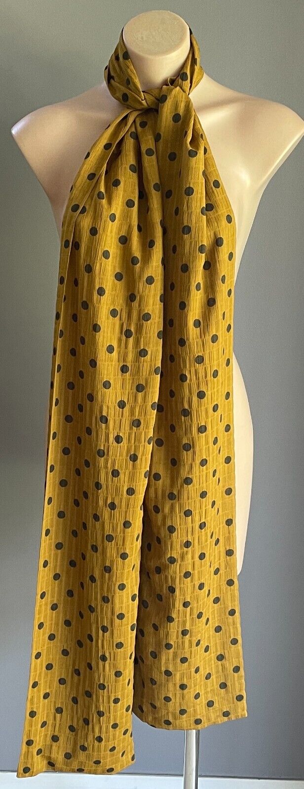 Neck Scarf  BOHEMIAN TRADERS Long Mustard and Black Polka Dot Rectangle