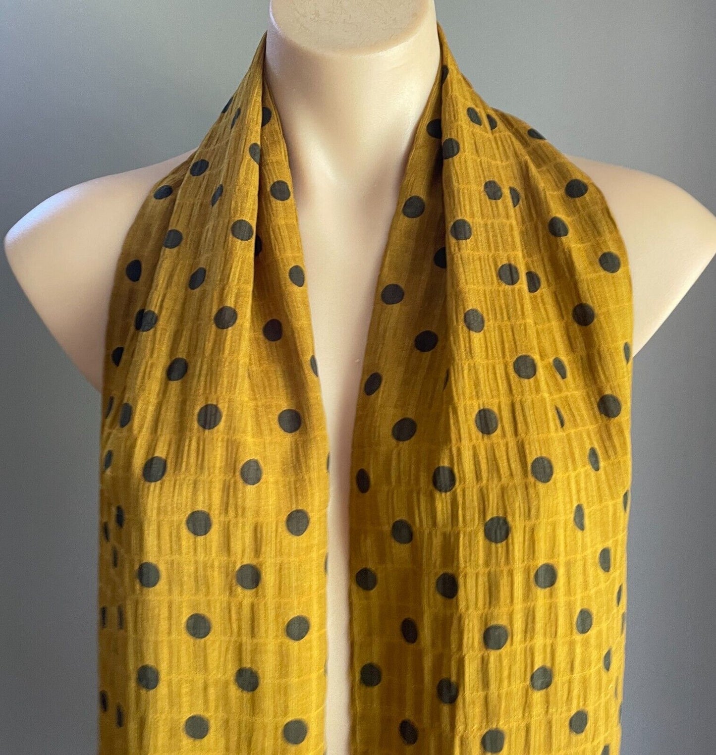Neck Scarf  BOHEMIAN TRADERS Long Mustard and Black Polka Dot Rectangle