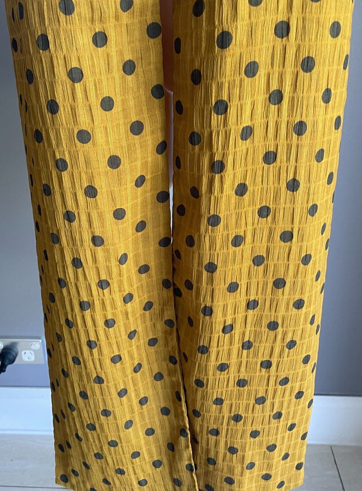 Neck Scarf  BOHEMIAN TRADERS Long Mustard and Black Polka Dot Rectangle