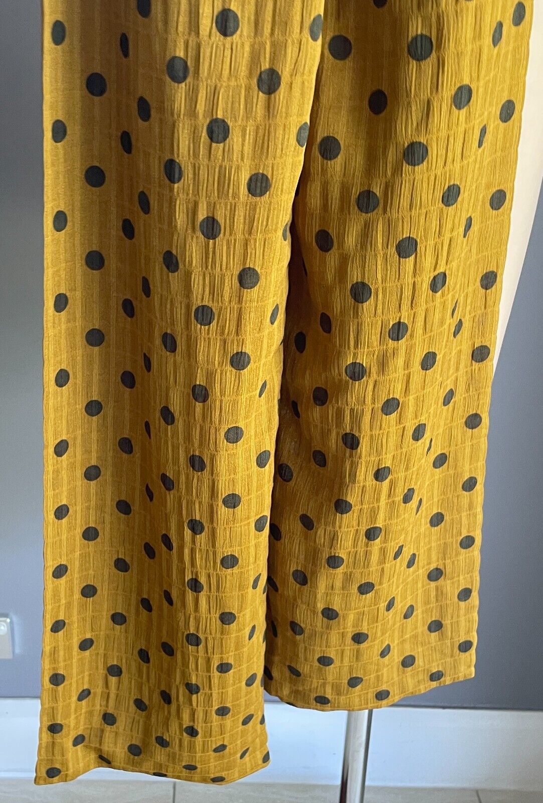 Neck Scarf  BOHEMIAN TRADERS Long Mustard and Black Polka Dot Rectangle