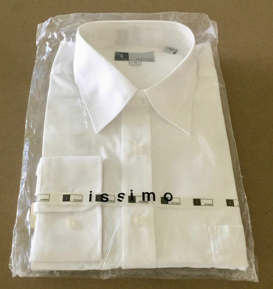 Mens ISSIMO White Long Sleeve Shirt Polyester Cotton Size 42 Business Pack NEW