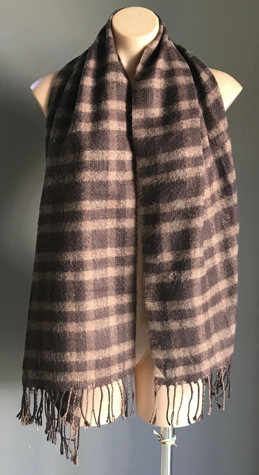 WITCHERYScarf Cashmere Feel Fringed Neck  Brown Check 160cm NEW