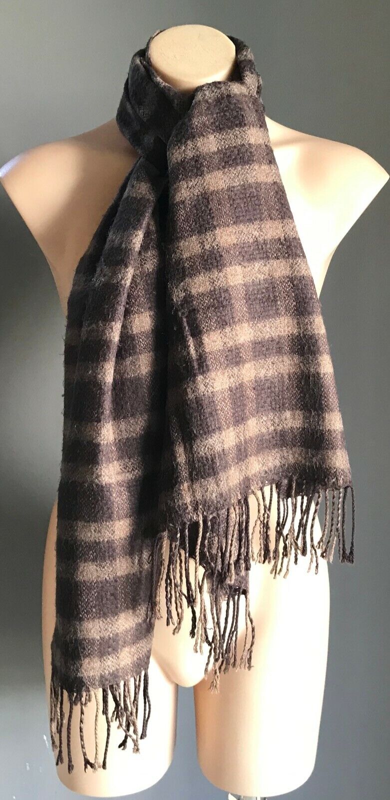 WITCHERYScarf Cashmere Feel Fringed Neck  Brown Check 160cm NEW