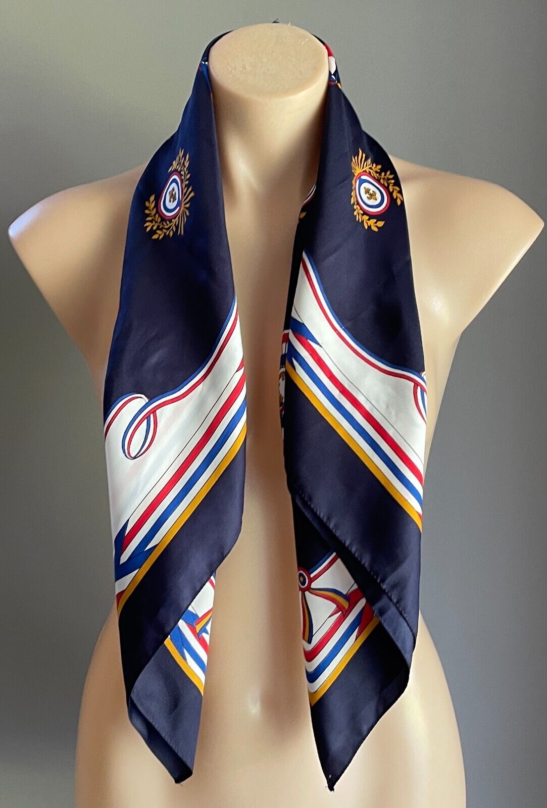 Neck Scarf Vintage PATRICIA PARIS Blue White Red French Flag Souvenir Wrap