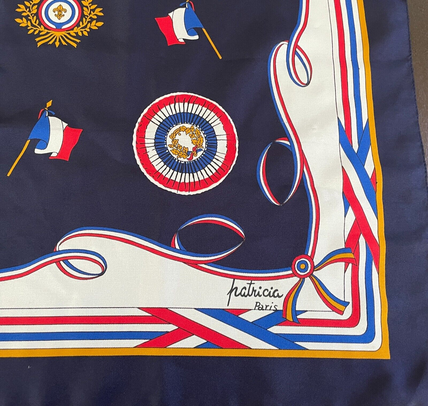 Neck Scarf Vintage PATRICIA PARIS Blue White Red French Flag Souvenir Wrap