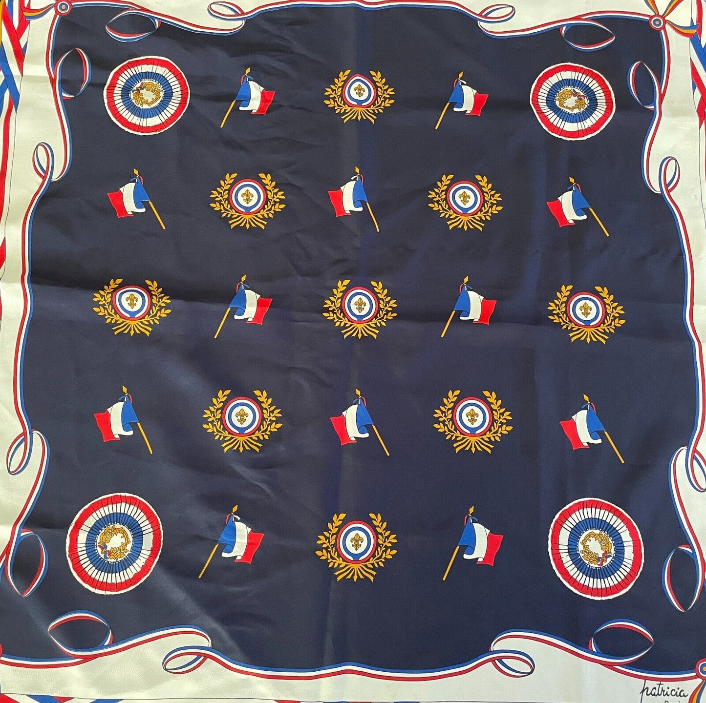 Neck Scarf Vintage PATRICIA PARIS Blue White Red French Flag Souvenir Wrap