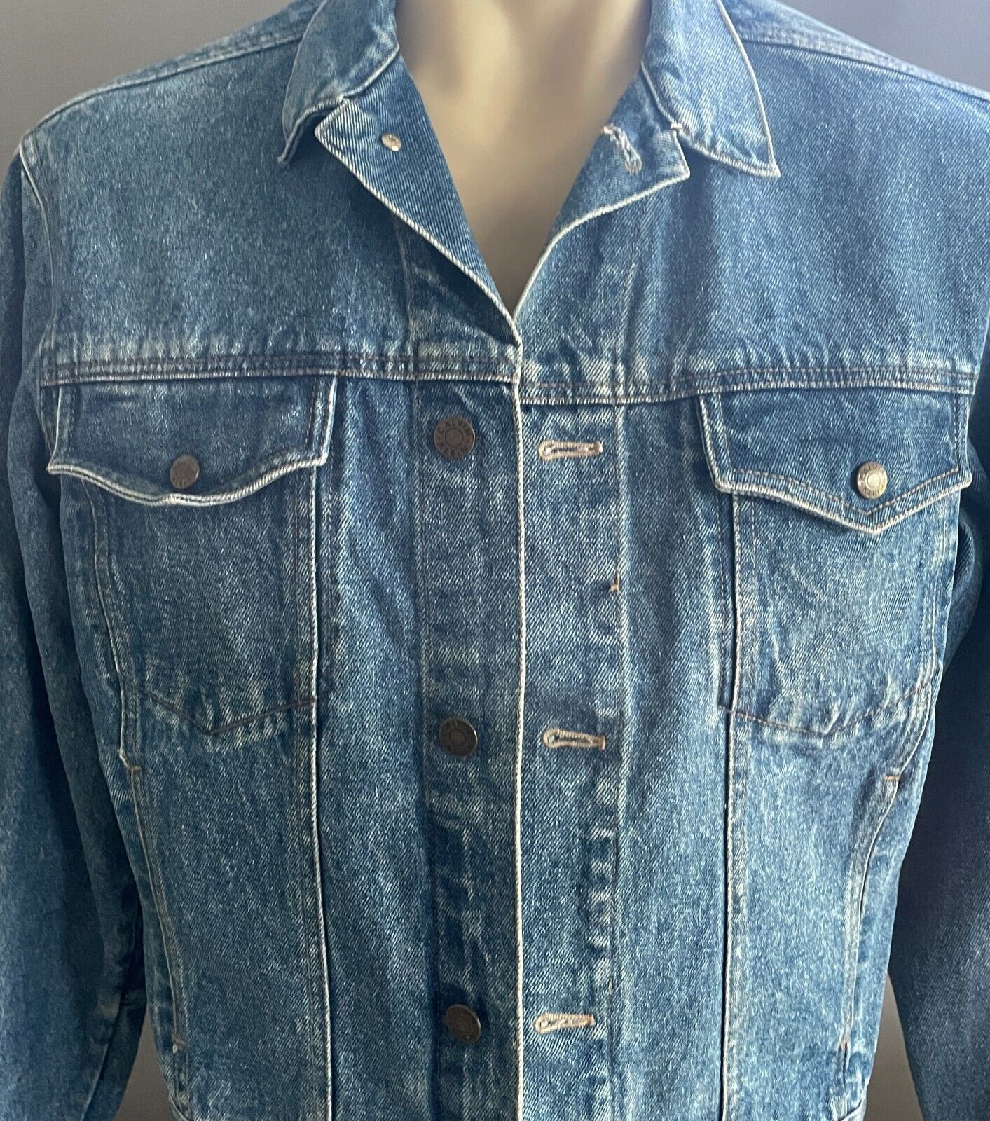 CALVIN KLEIN Mens Jeans Jacket Blue Denim Long Sleeve Size M Retro Gem Classic