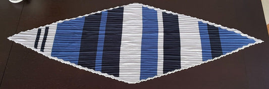 Neck Scarf White Blue Navy Pleated Thick Vertical Stripe Polyester Diamond Shape