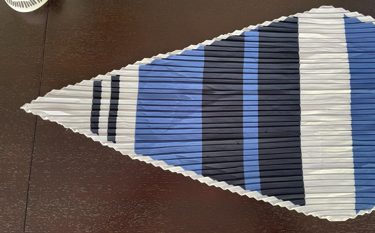 Neck Scarf White Blue Navy Pleated Thick Vertical Stripe Polyester Diamond Shape