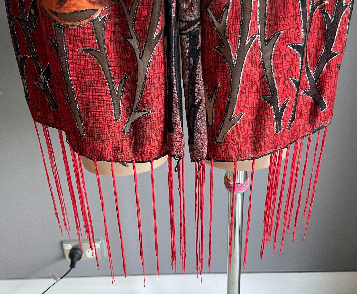 Neck Scarf Red Black Orange Brown Silver Thread Tulips Rectangle 47 x 164cm