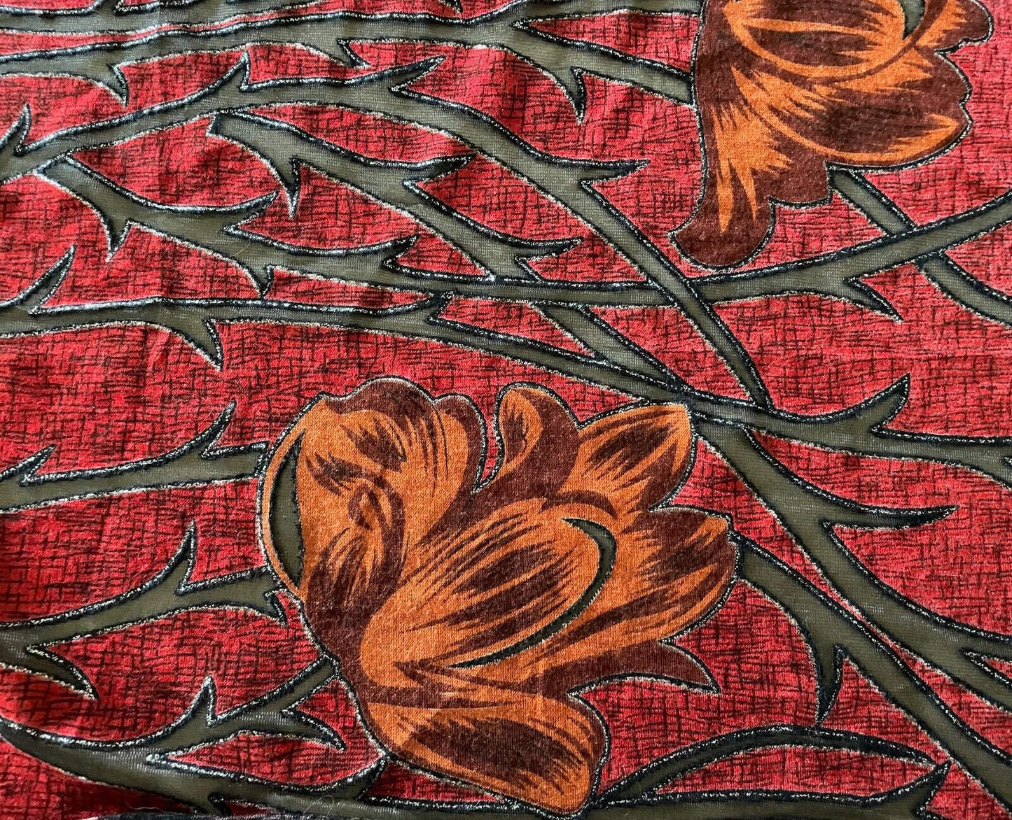 Neck Scarf Red Black Orange Brown Silver Thread Tulips Rectangle 47 x 164cm