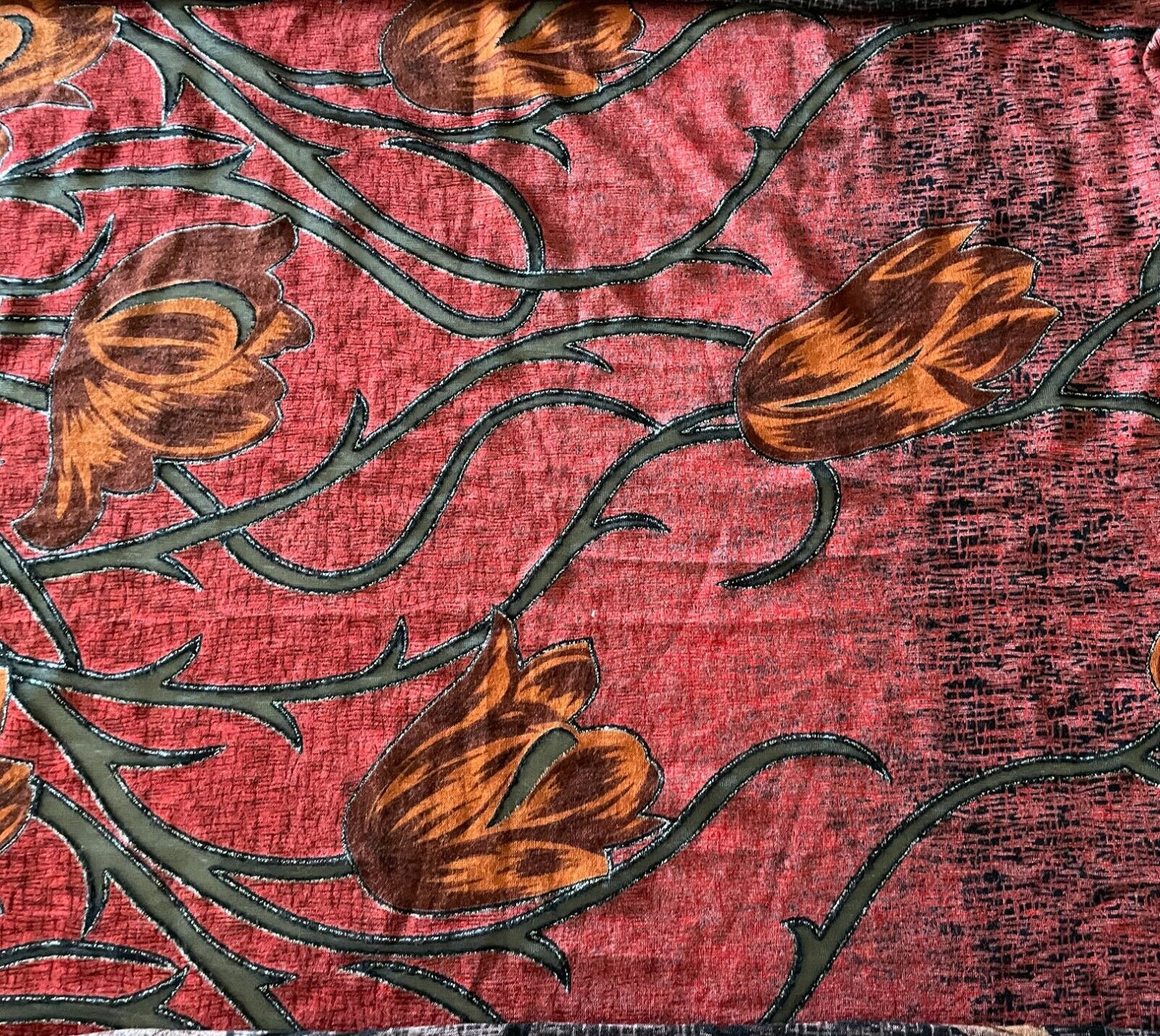 Neck Scarf Red Black Orange Brown Silver Thread Tulips Rectangle 47 x 164cm