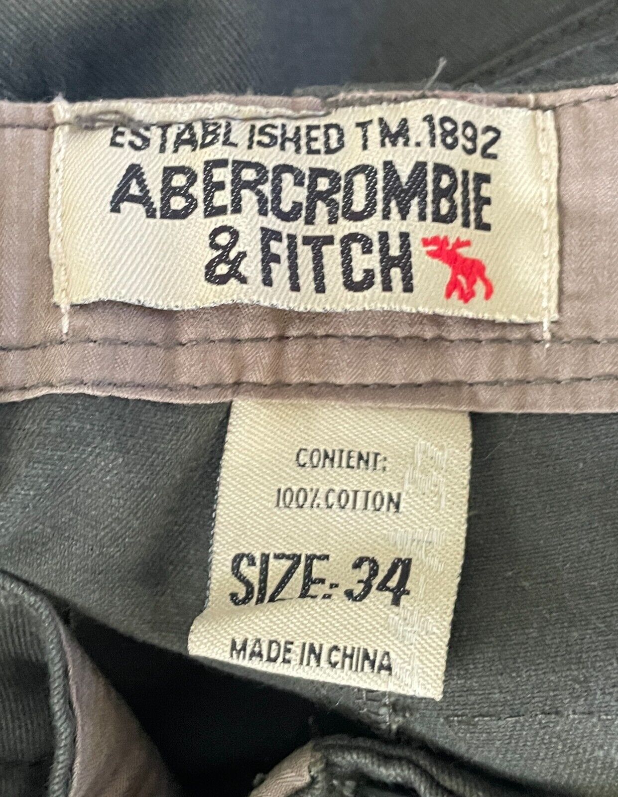 ABERCROMBIE & FITCH Cargo Pants Khaki Long Baggy Mens Size 34 84cm Waist NEW