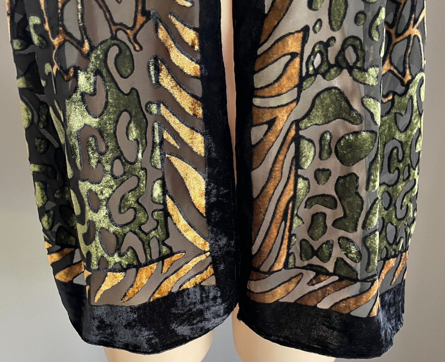 Neck Scarf Black Khaki Gold Print Burnout Fabric Rectangle 33cm x 155cm Luxe NEW