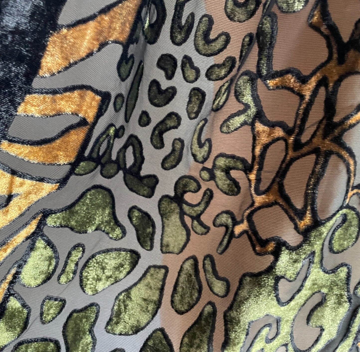 Neck Scarf Black Khaki Gold Print Burnout Fabric Rectangle 33cm x 155cm Luxe NEW