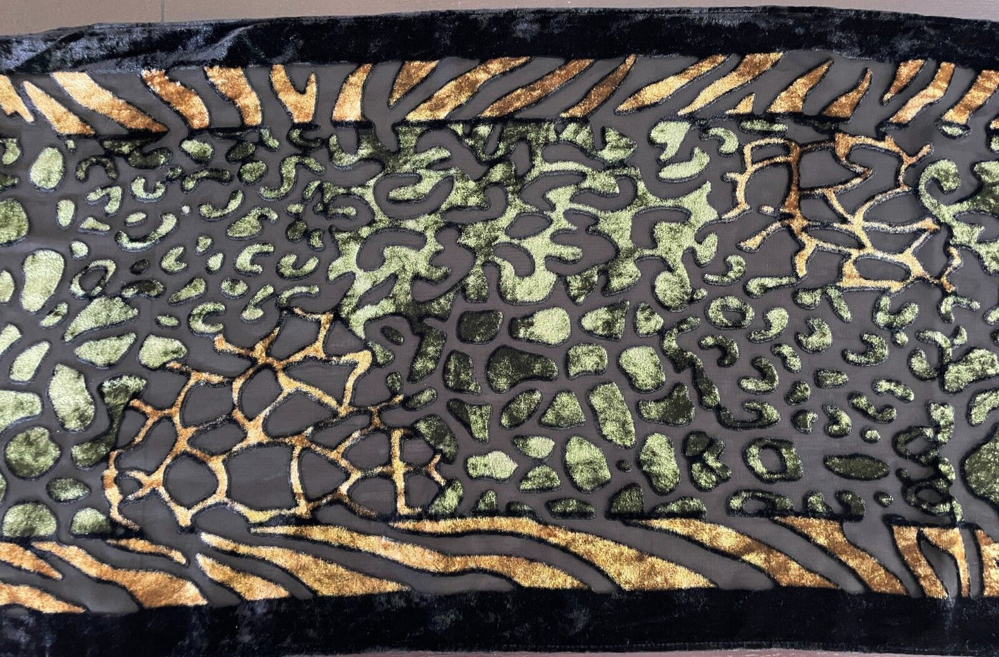 Neck Scarf Black Khaki Gold Print Burnout Fabric Rectangle 33cm x 155cm Luxe NEW
