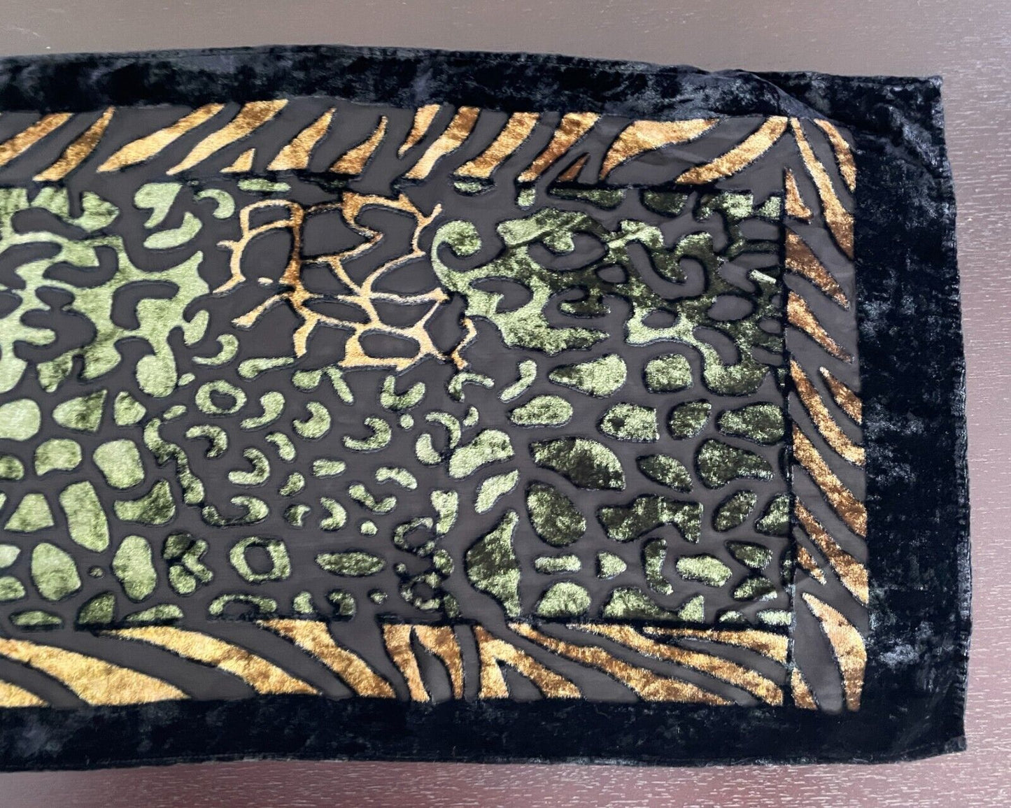 Neck Scarf Black Khaki Gold Print Burnout Fabric Rectangle 33cm x 155cm Luxe NEW