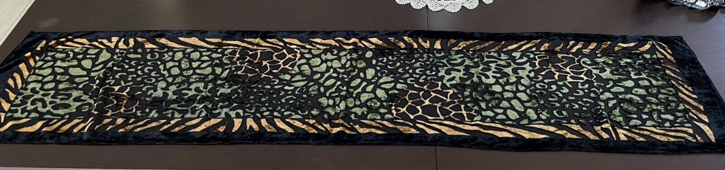 Neck Scarf Black Khaki Gold Print Burnout Fabric Rectangle 33cm x 155cm Luxe NEW