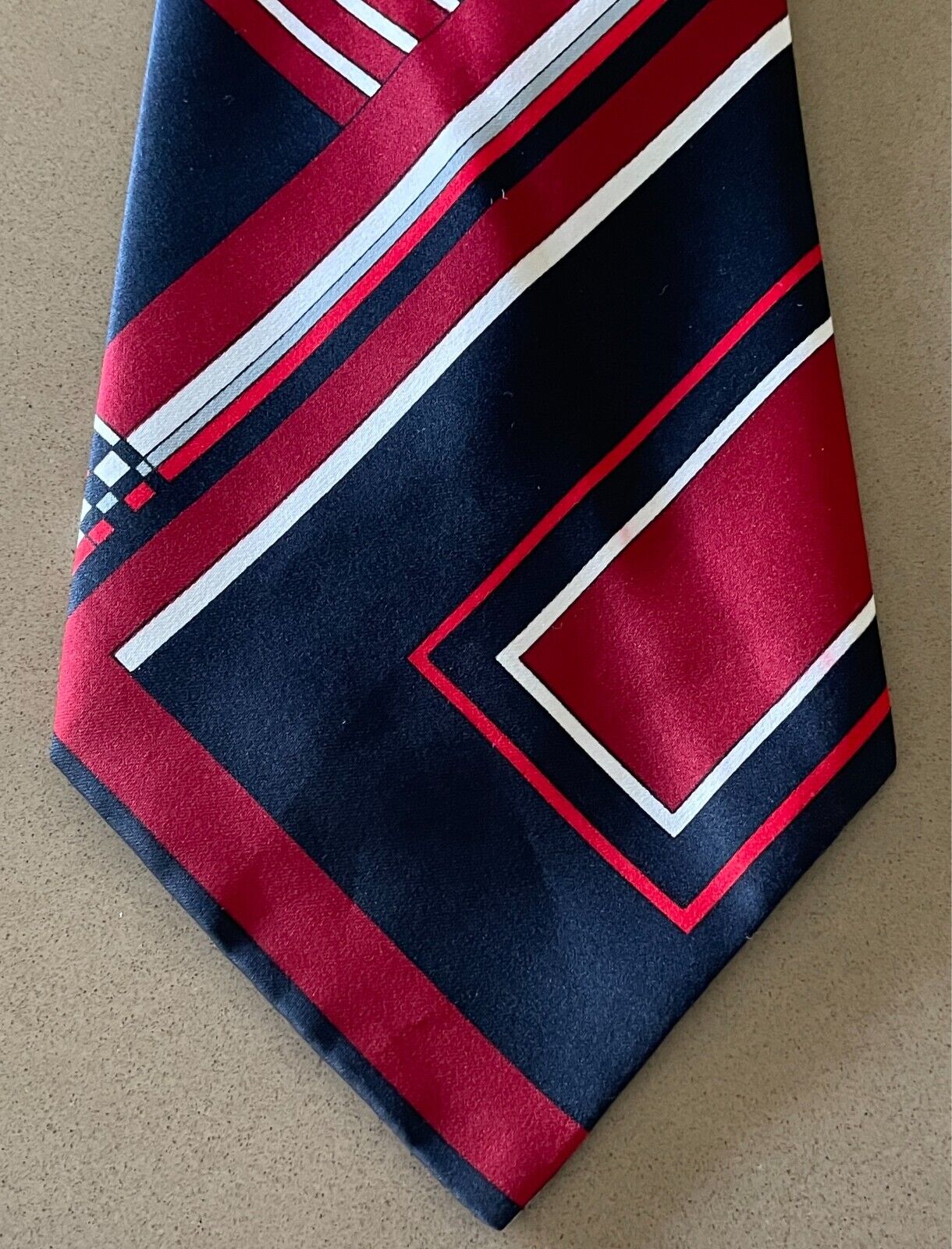 Mens Vintage Neck Tie ENSIGN Navy Red Maroon Grey White Wide Geo Print Polyester