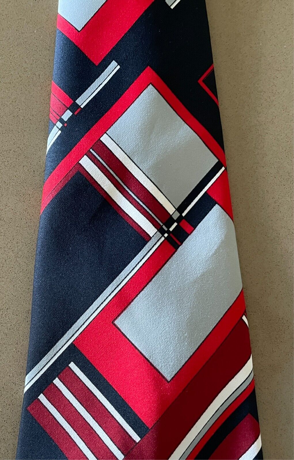 Mens Vintage Neck Tie ENSIGN Navy Red Maroon Grey White Wide Geo Print Polyester
