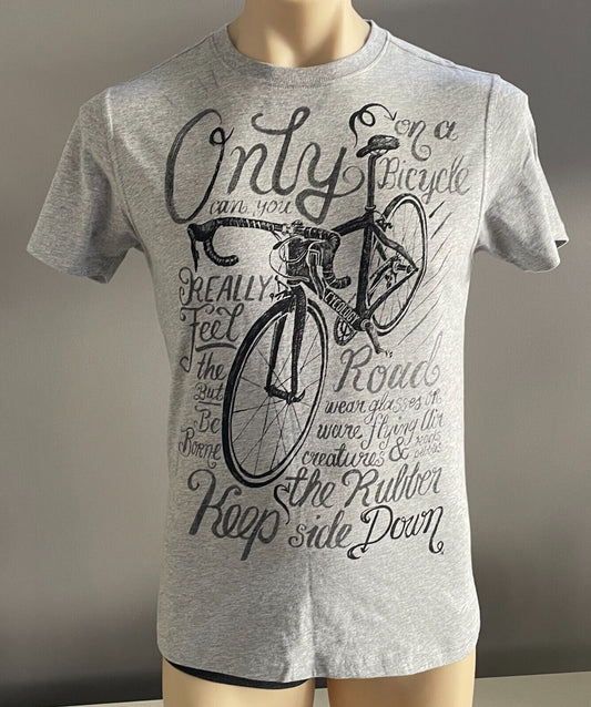 Mens CYCOLOGY "Only on a Bike" T-Shirt Grey Marl Print Sh/Sleeve Tee Size S NEW